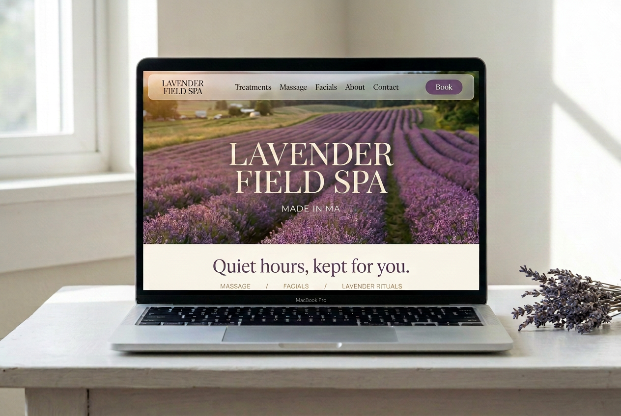 Laptop showing the Lavender Field Spa website homepage