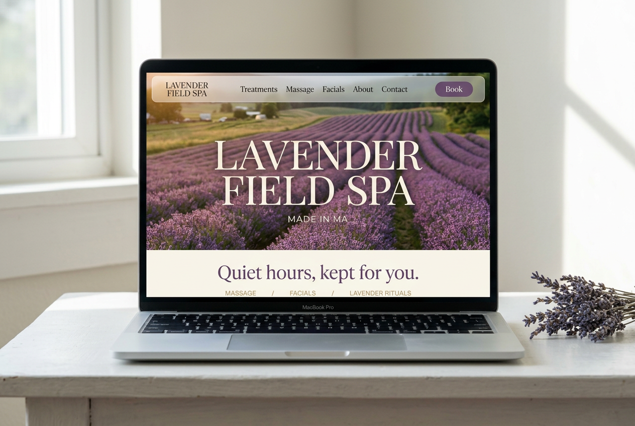 Laptop showing the Lavender Field Spa website homepage