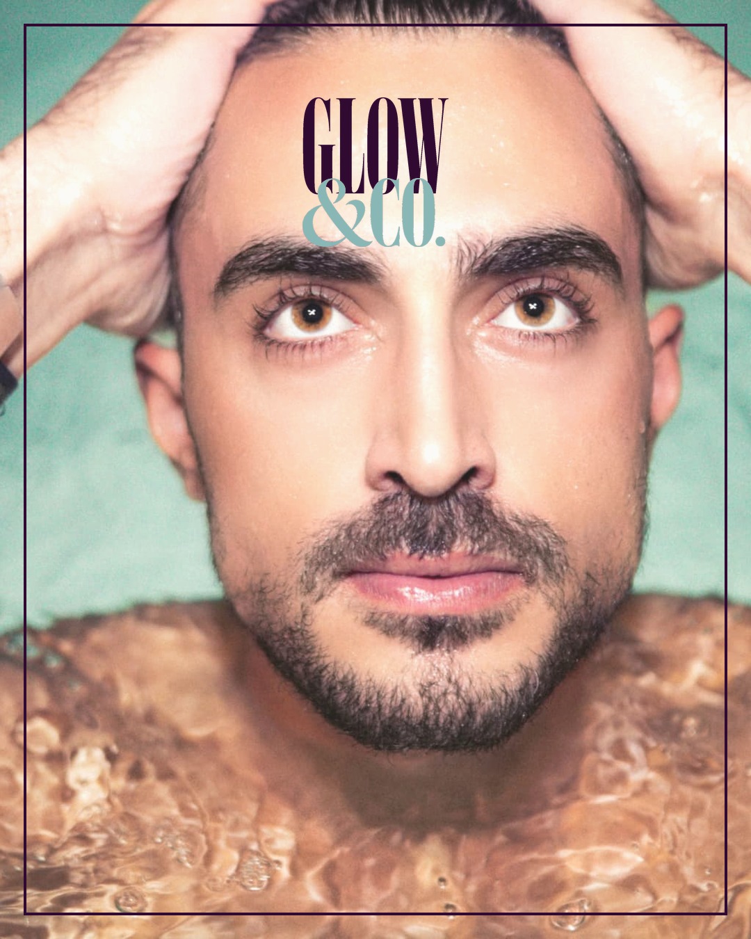 Man submerged in water with a calm, serene expression in a wellness setting