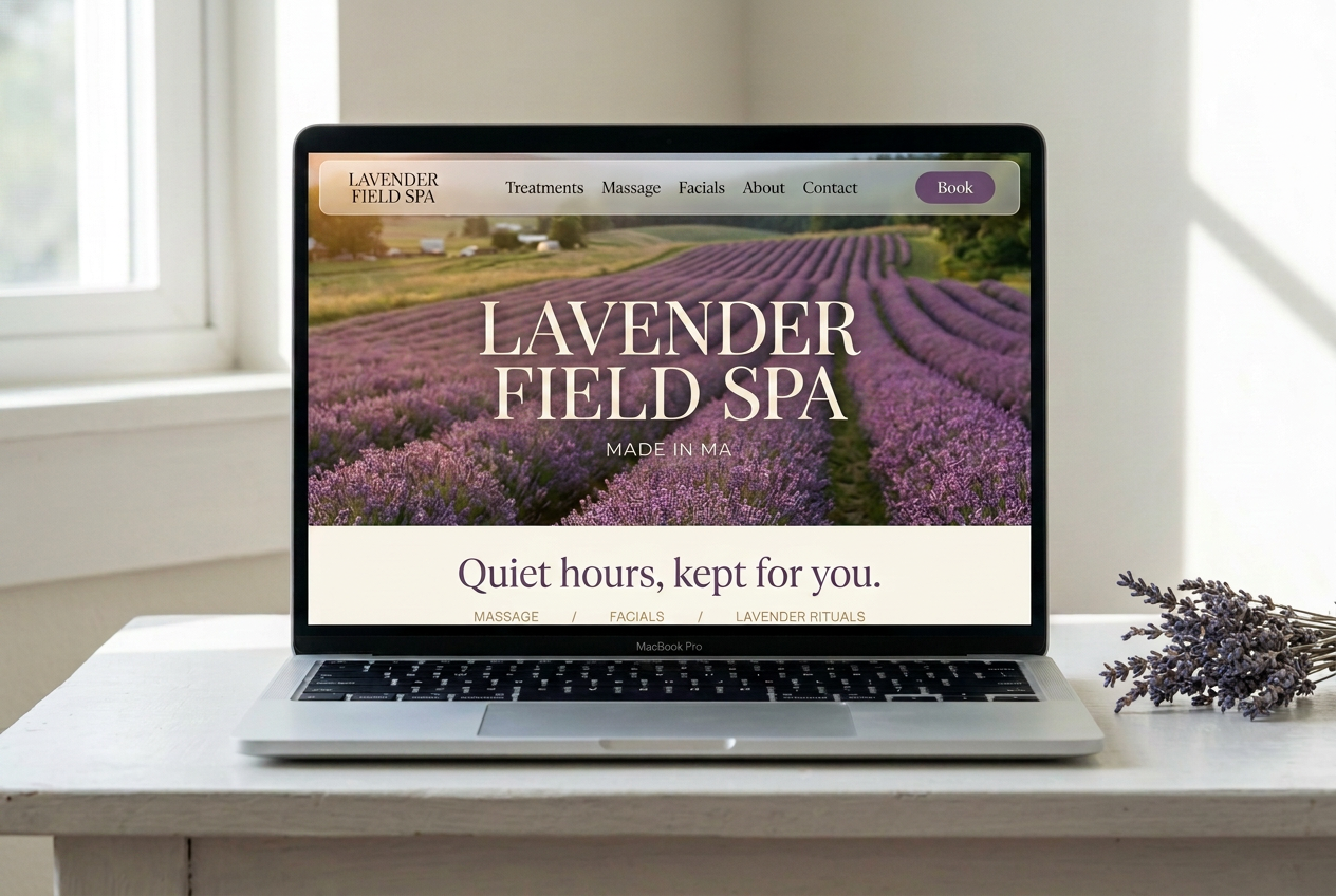 Laptop showing the Lavender Field Spa website homepage